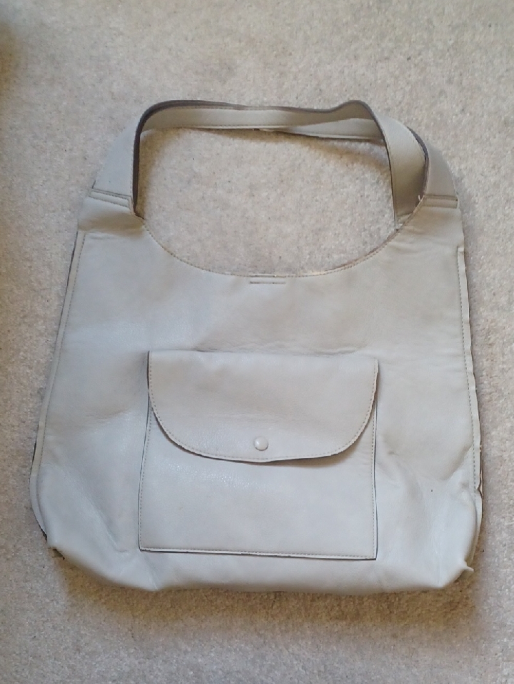 Street Level Cream Leather Shoulder Bag with Front Pocket